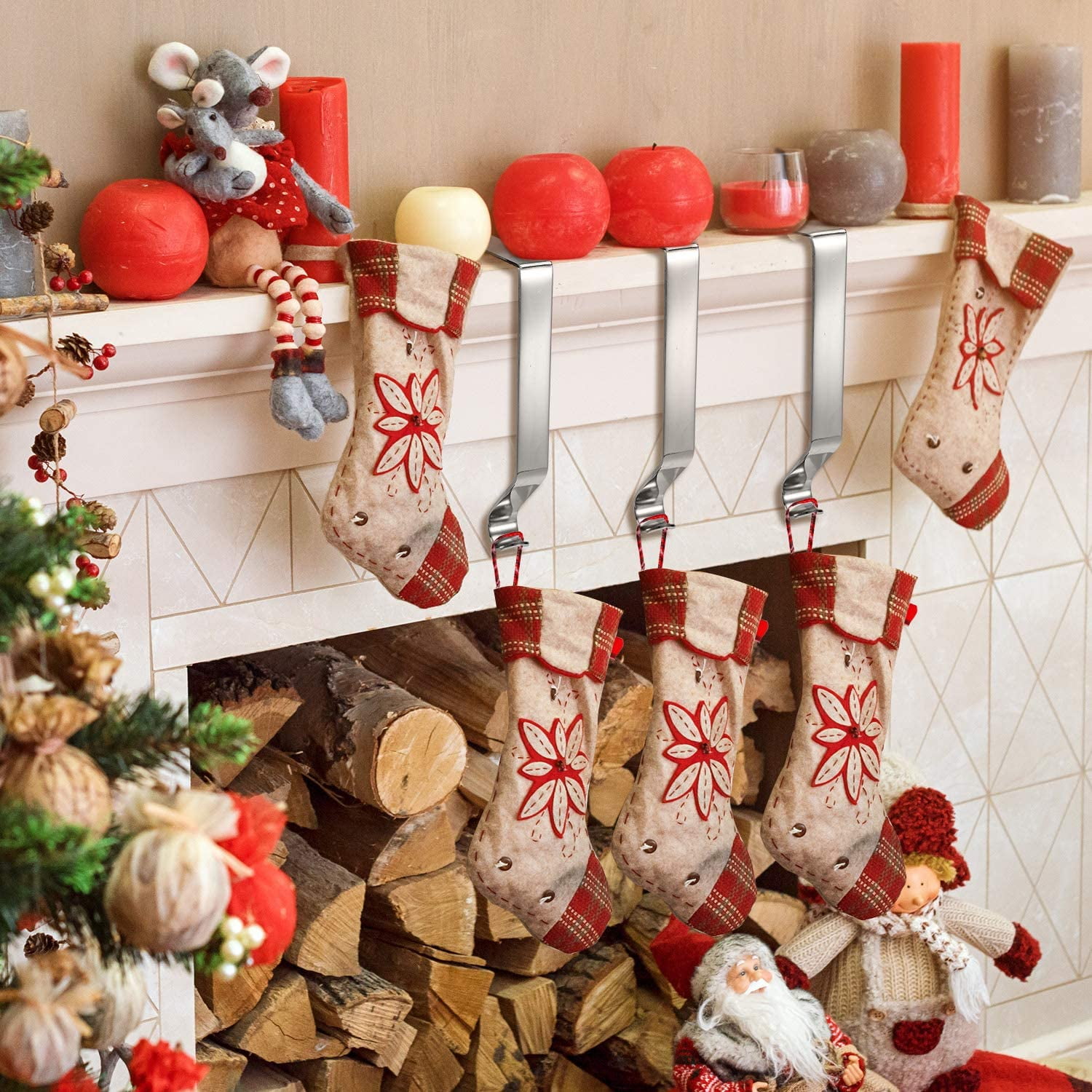 Cokle 4 Pack Christmas Stockings Holders Fireplace Hanging Hooks for Stockings Xmas Decorations Silver Cokle 4 Pack Christmas Stockings Holders Fireplace Hanging Hooks for Stockings Xmas Decorations Silver